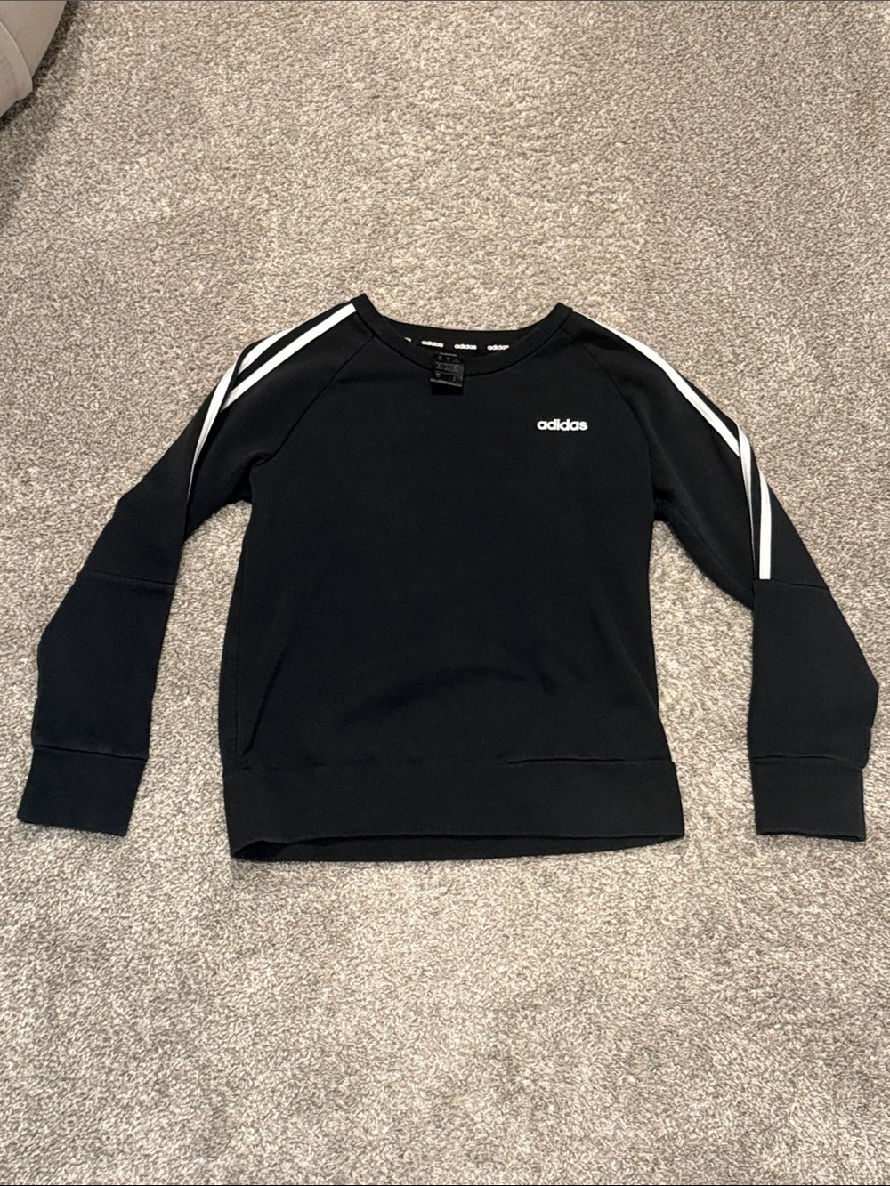 adidas Black Crew Sweatshirt with White Shoulder Stripes